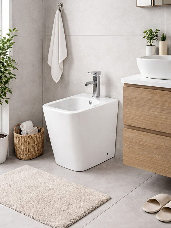 Bidé de suelo Ceramibath en baño con vegetación